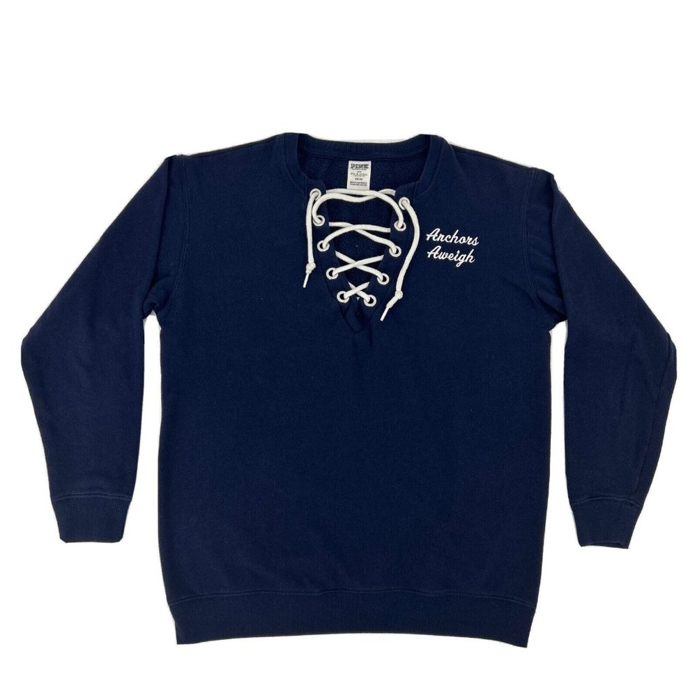 Pink Victoria’s Secret Shirt Women's S Blue‎ US Navy Anchors Aweigh Long Sleeve